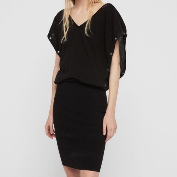 NWT All Saints Suri Knit Blouson Snap Sleeve Dress - Picture 1 of 7